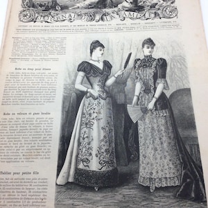 La Mode ILLustree, époque victorienne précoce, mode et actualités pour dames, papier français daté de 1891
