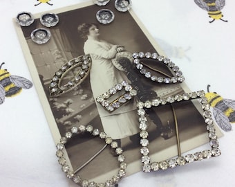 Antique selection of Diamonte belt buckles and glass buttons