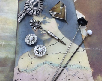 Vintage hoedenspelden, broche, schoenclips