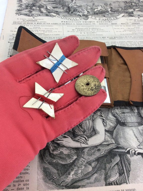 Antique Manicure and Sewing tools in leather Pouch View 5