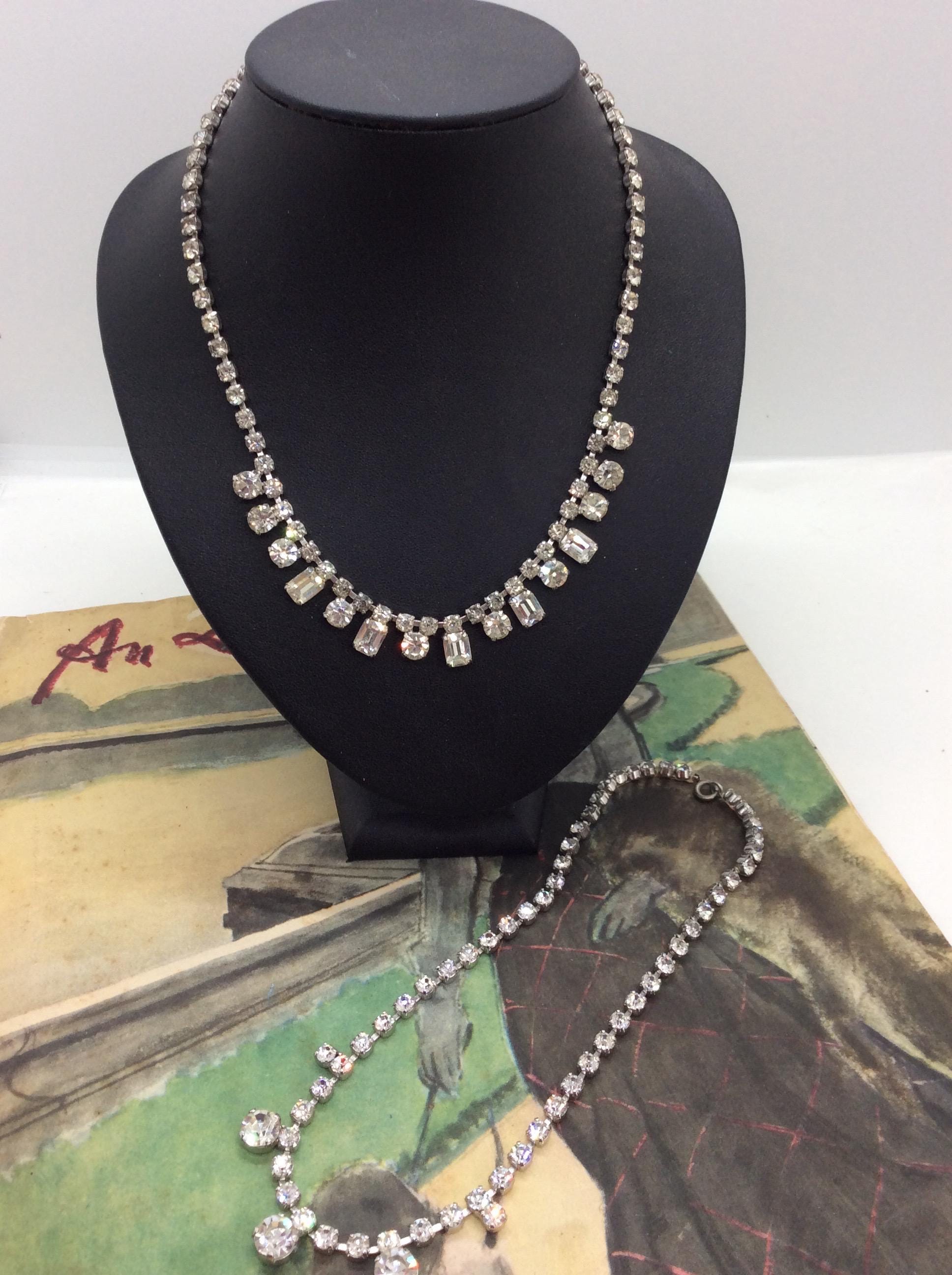Collier Vintage En Strass Transparent - Parure Ancienne Années 1950, Pendentif, Occasion