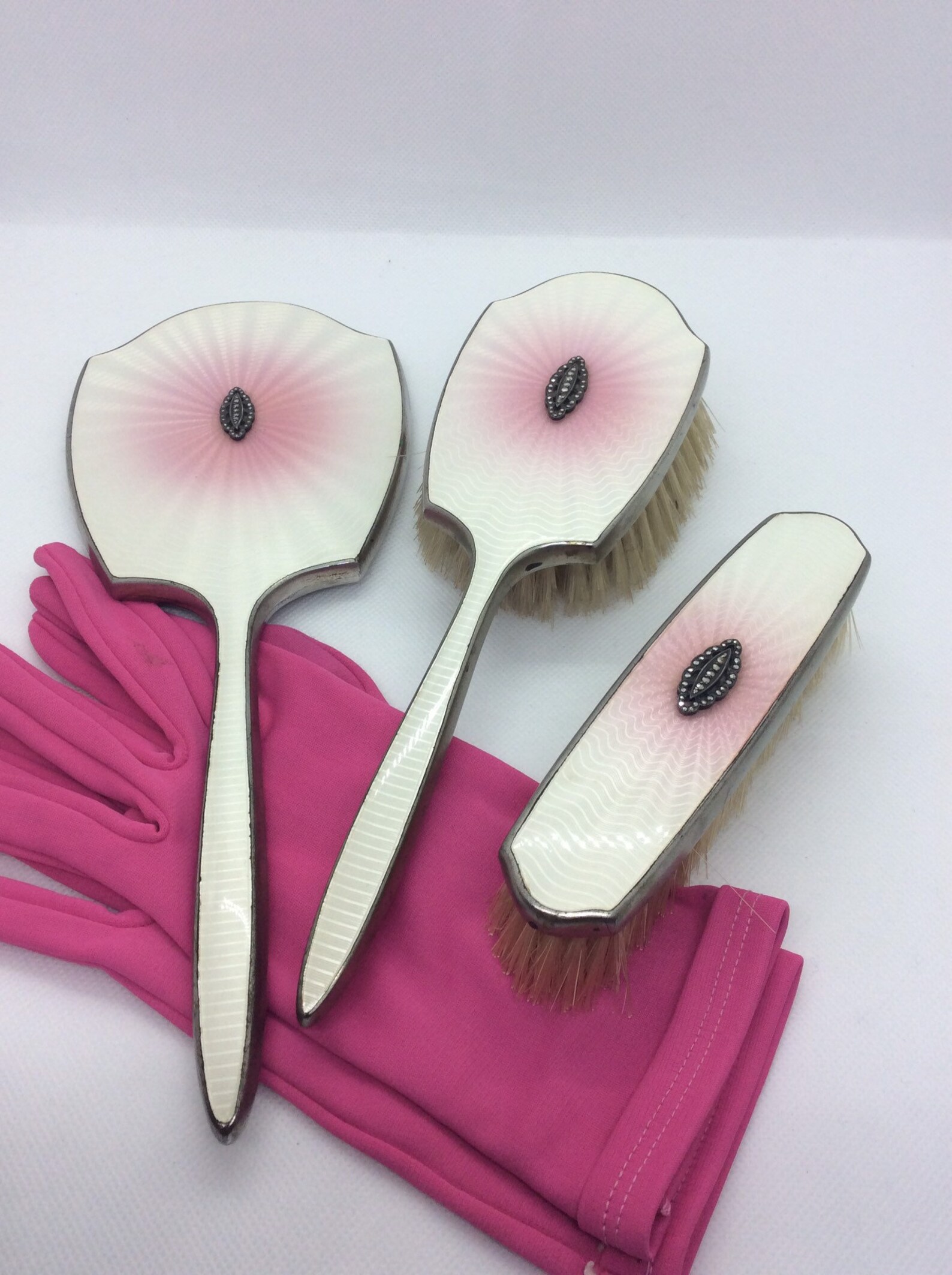 Beautiful Vintage Enamelled 3 piece Dressing table brush set Etsy
