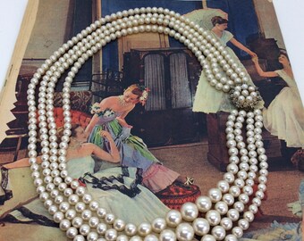 Pretty Vintage 4 Strand Faux Pearl necklace with Pearl clasp