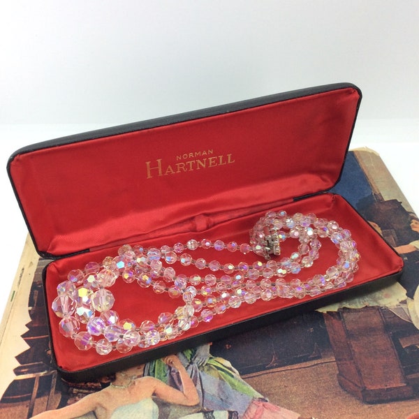 Vintage Norman Hartnell  Three strand Aurora borealis Crystal Necklace