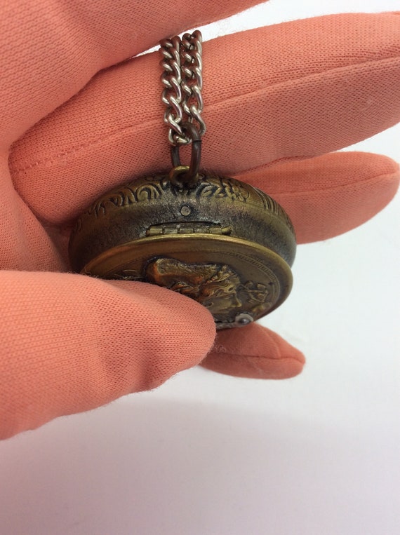 Antique Chatelaine Powder Compact Pendent with mi… - image 9