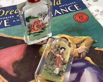 2 Vintage Reverse Painted Asiatische Parfüm Flaschen