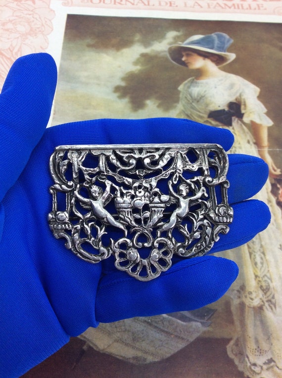 Antique Victorian Nurses Belt Buckle Silver Plated - image 6