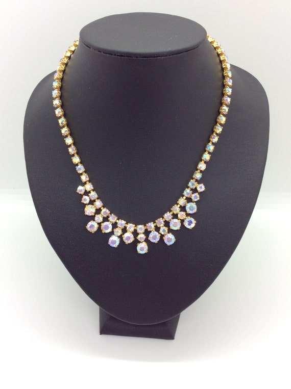 Vintage Sparkly Aurora Borealis crystal Necklace … - image 4