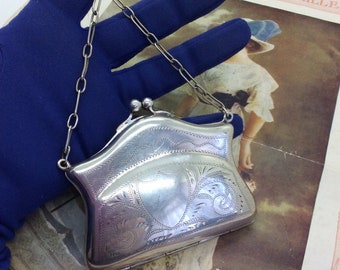 Hermoso monedero antiguo de chatelaine victoriano