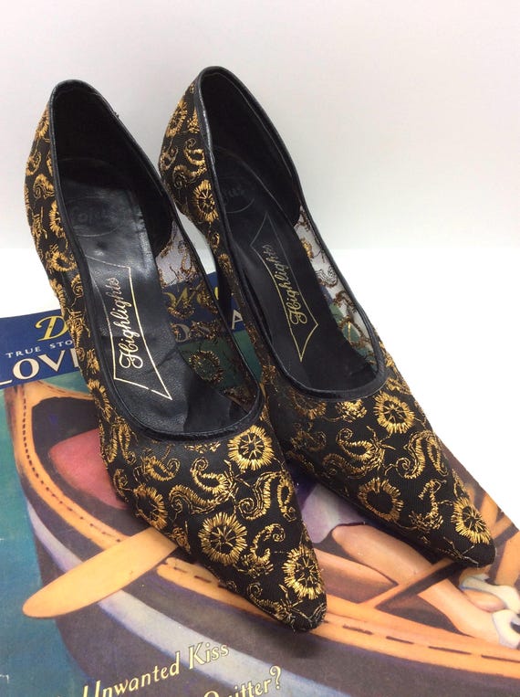 black and gold dress shoes women Vintage Mesh Heels, Detail, Size 5, 1950s/60s Birthday Dress for Hire ready-to-archive Size:AU/UK 10 - US 6 Model Number