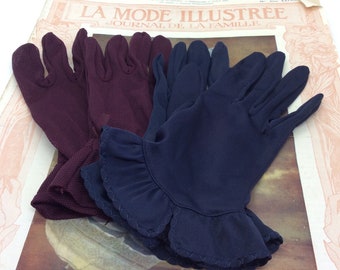 2 paia di guanti da giorno vintage bordeaux e blu scuro taglia 6,5-7