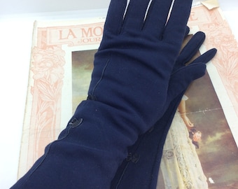 Vintage Navy  3/4 length gloves with black bows size 7.5