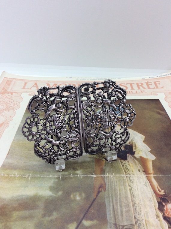 Antique Victorian Nurses Belt Buckle Silver Plated - image 10