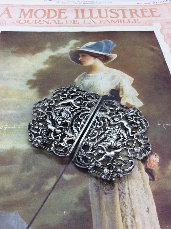 Antique Victorian Nurses Belt Buckle Silver Plated - image 9
