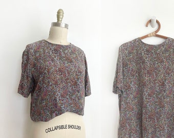 Modern vintage paisley blouse | silk blouse | floral silk blouse