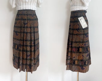 New vintage pleated midi skirt size s/m | brown abstract pattern | Suttles and Seawinds midi skirt | made in Canada