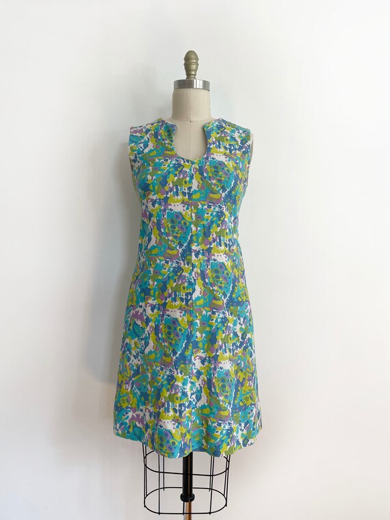 Vintage custom made abstract- floral mini dress s… - image 2