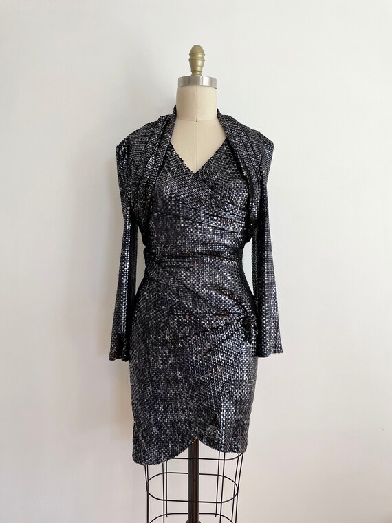 Vintage Janine black metallic cocktail mini dress… - image 3