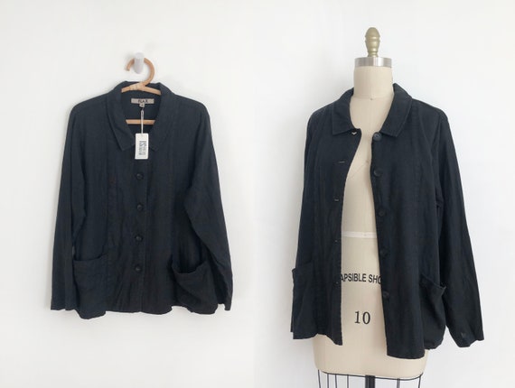 Modern vintage Flax black linen jacket - Medium |