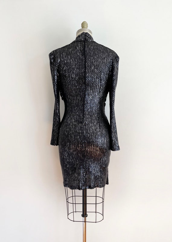 Vintage Janine black metallic cocktail mini dress… - image 7