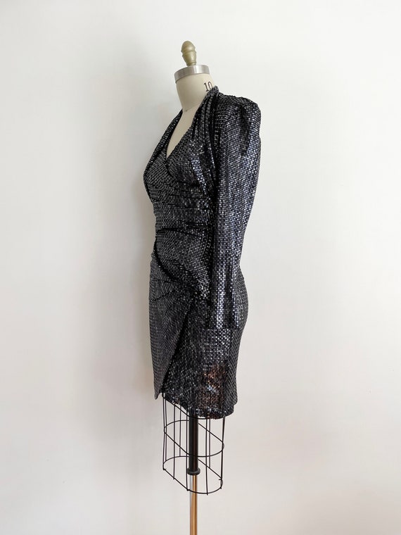 Vintage Janine black metallic cocktail mini dress… - image 5