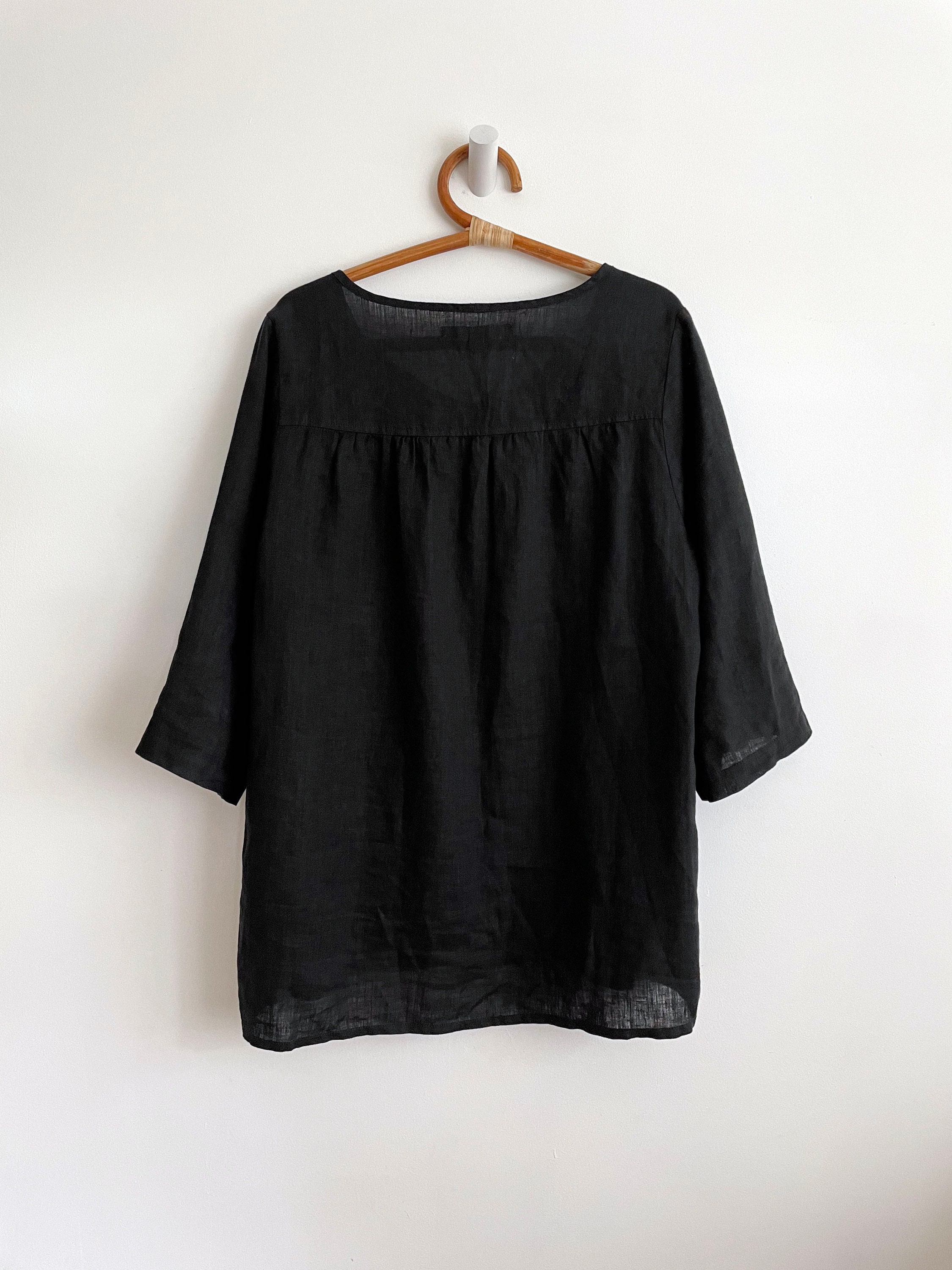 Modern vintage black Flax linen oversized blouse top size | Etsy