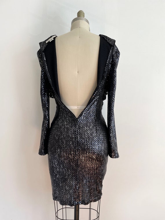 Vintage Janine black metallic cocktail mini dress… - image 8