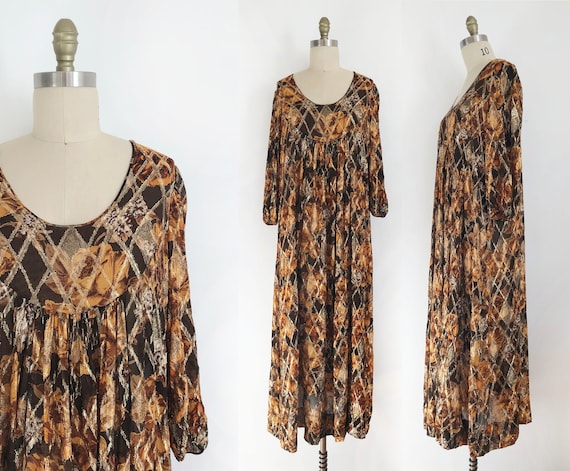 vintage floral kaftan bohemian maxi dress | 70s |
