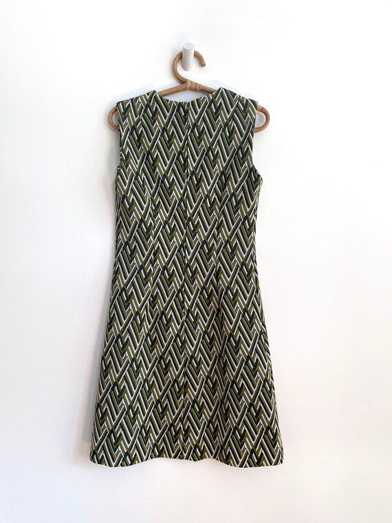 Vintage custom made mini dress size M | green whi… - image 7