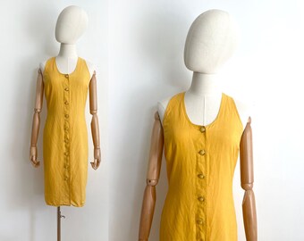 vintage MAX MARA  mustard yellow linen midi dress -  8 | made in Italy | 90s