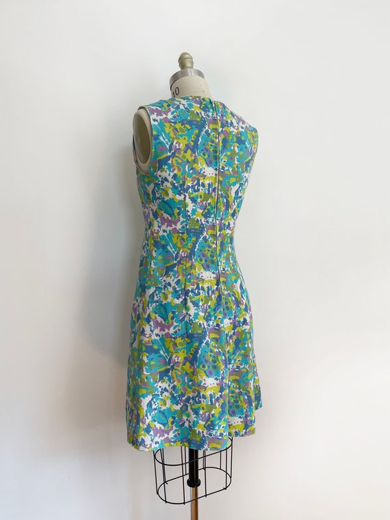 Vintage custom made abstract- floral mini dress s… - image 6