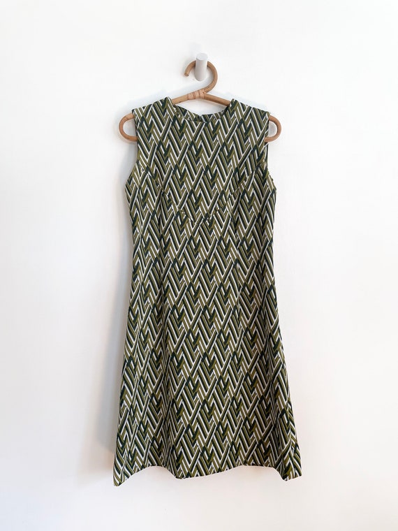 Vintage custom made mini dress size M | green whi… - image 5