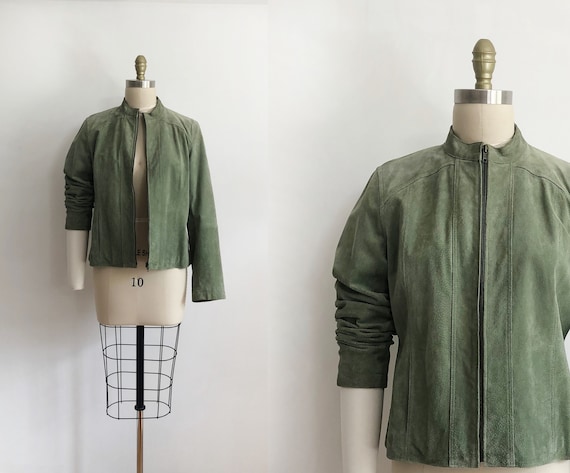 vintage green suede leather jacket - L | 90s | le