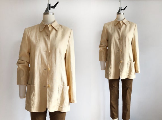 vintage linen blazer - 8 | women yellow jacket | p