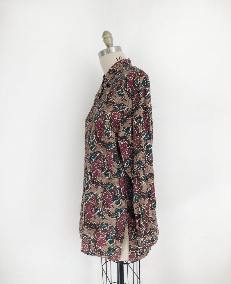 vintage silk shirt blouse fall print blouse floral print silk shirt blouse Small silk blouse 90s vintage shirt blouse