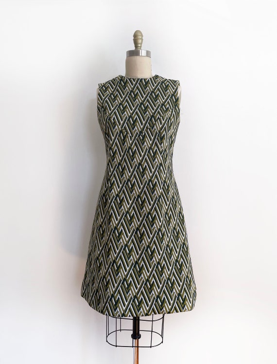 Vintage custom made mini dress size M | green whi… - image 2