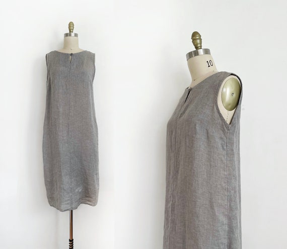 modern vintage FLAX linen midi dress | size S | l