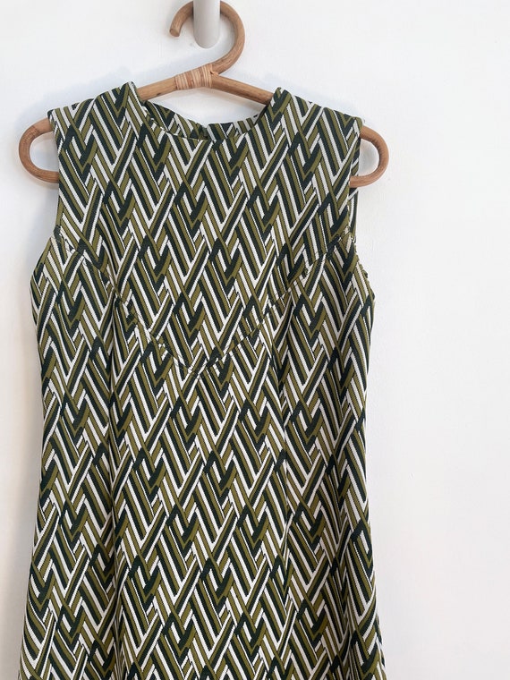 Vintage custom made mini dress size M | green whi… - image 6