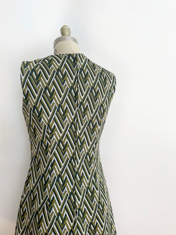 Vintage custom made mini dress size M | green whi… - image 4