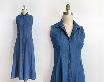 Vintage denim shirt dress - size 4 | denim maxi dress