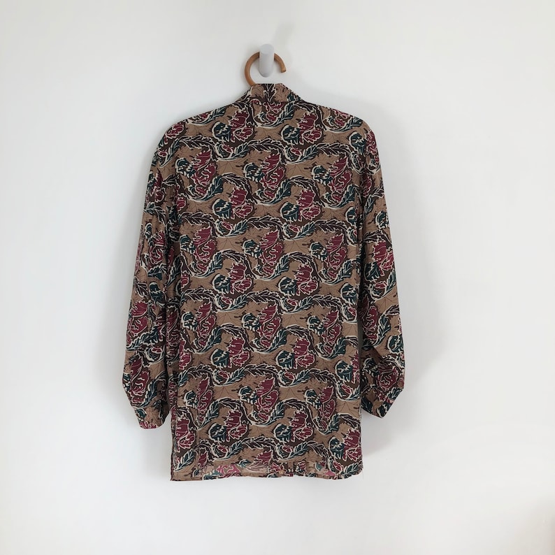 vintage silk shirt blouse fall print blouse floral print silk shirt blouse Small silk blouse 90s vintage shirt blouse