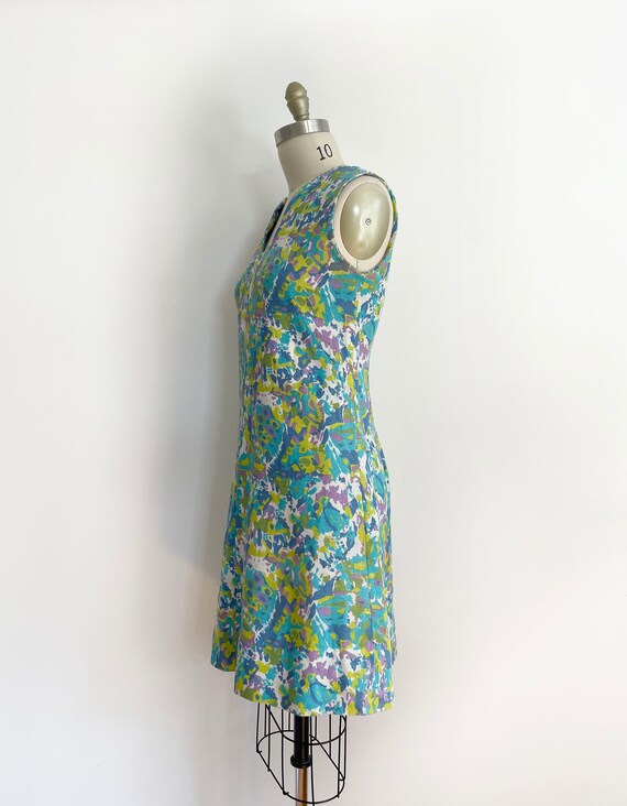 Vintage custom made abstract- floral mini dress s… - image 3