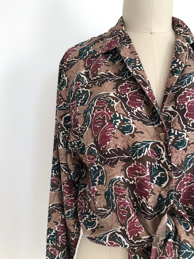 vintage silk shirt blouse fall print blouse floral print silk shirt blouse Small silk blouse 90s vintage shirt blouse