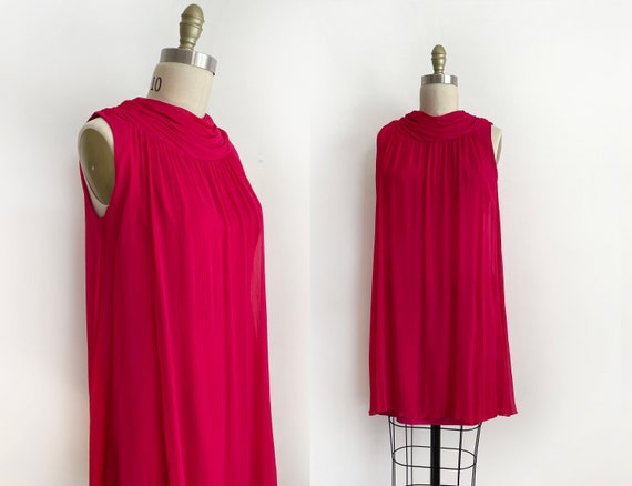 Vintage red pink mini dress size | 70s | red pink… - image 1