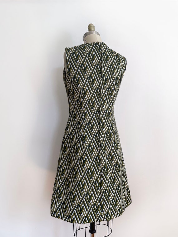 Vintage custom made mini dress size M | green whi… - image 3