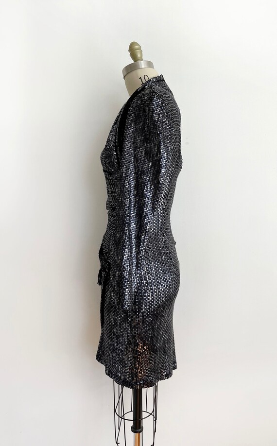 Vintage Janine black metallic cocktail mini dress… - image 6