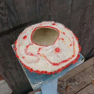 Felted White and Red Bowl