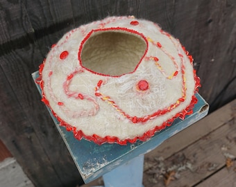 Felted White and Red Bowl