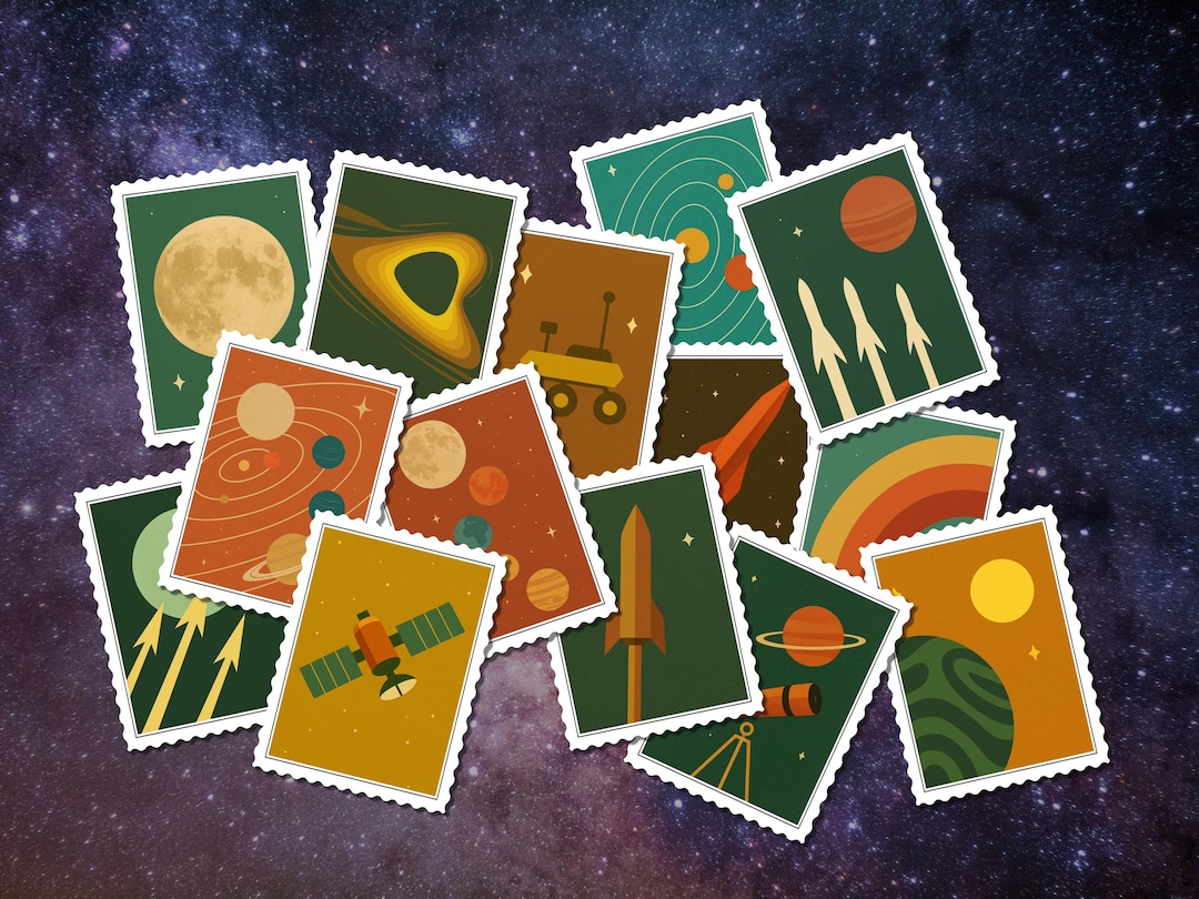 Space Stamp Stickers | Cosmic Astronomy Sticker Set | Scrapbooking and ...
