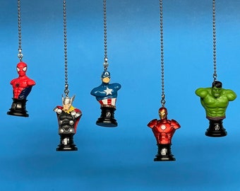Captain America, Iron, Spiderman, Thor and The Hulk Bust Ceiling Fan/Light Pull Chains